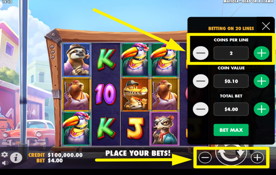 Mafiosa Dead or a Llama DECIDE ON COINS PER LINE.