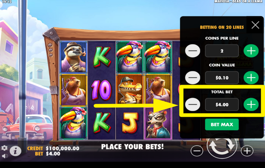 Mafiosa Dead or a Llama MODIFY THE TOTAL BET AMOUNT.