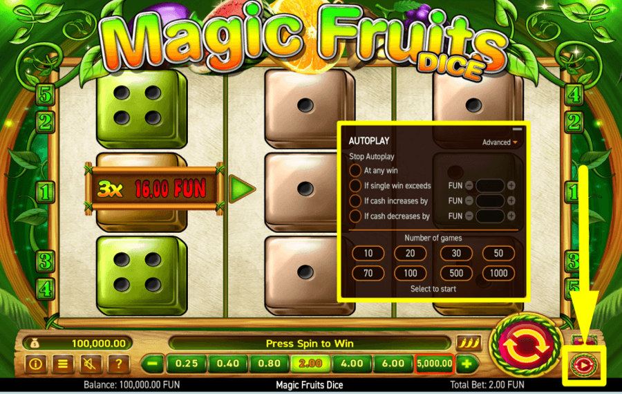 Magic Fruits Dice AVVIA LA RIPRODUZIONE AUTOMATICA.