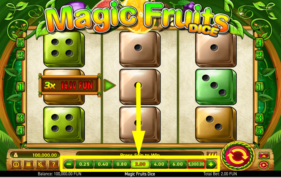 Magic Fruits Dice SELEZIONA LA TUA SCOMMESSA.