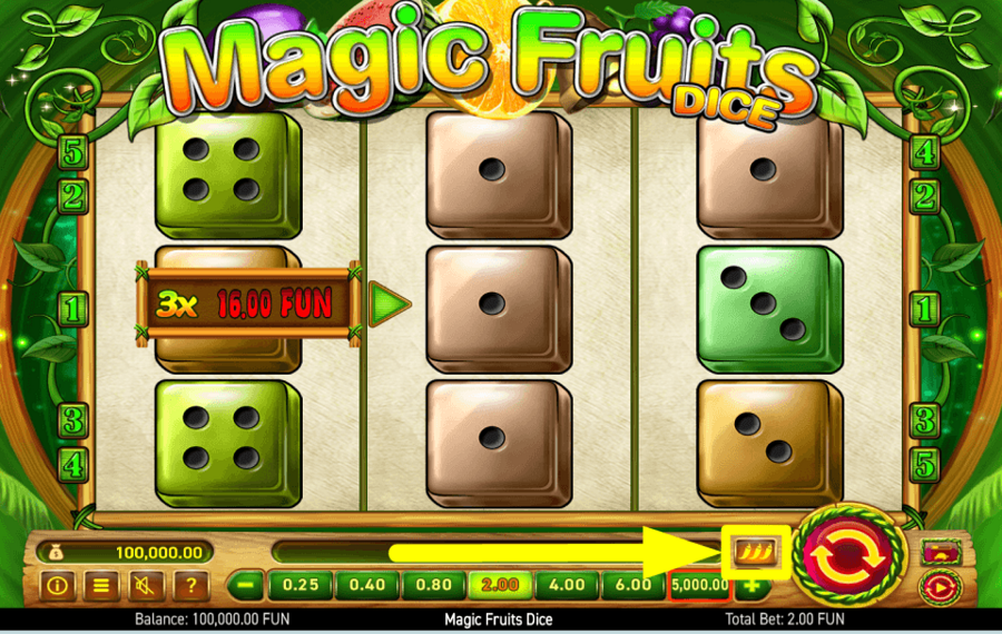 Magic Fruits Dice IMPOSTA LA VOLATILITÀ.