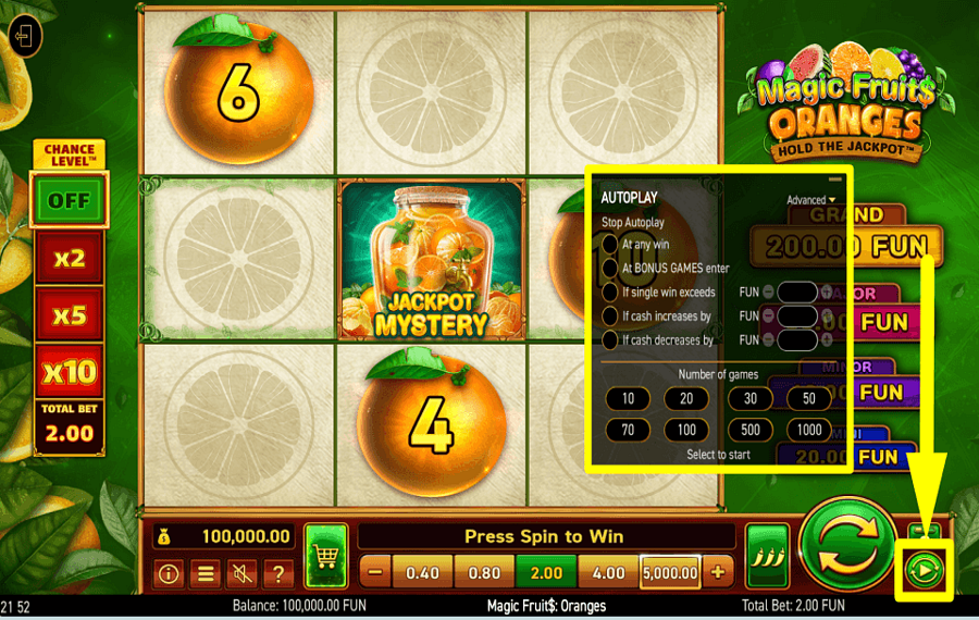 Magic Fruits Oranges CONFIGURER LA LECTURE AUTOMATIQUE.