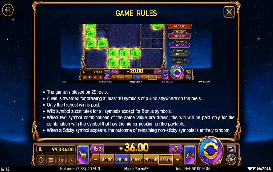 Magic Spins Choisissez les lignes de paiement.