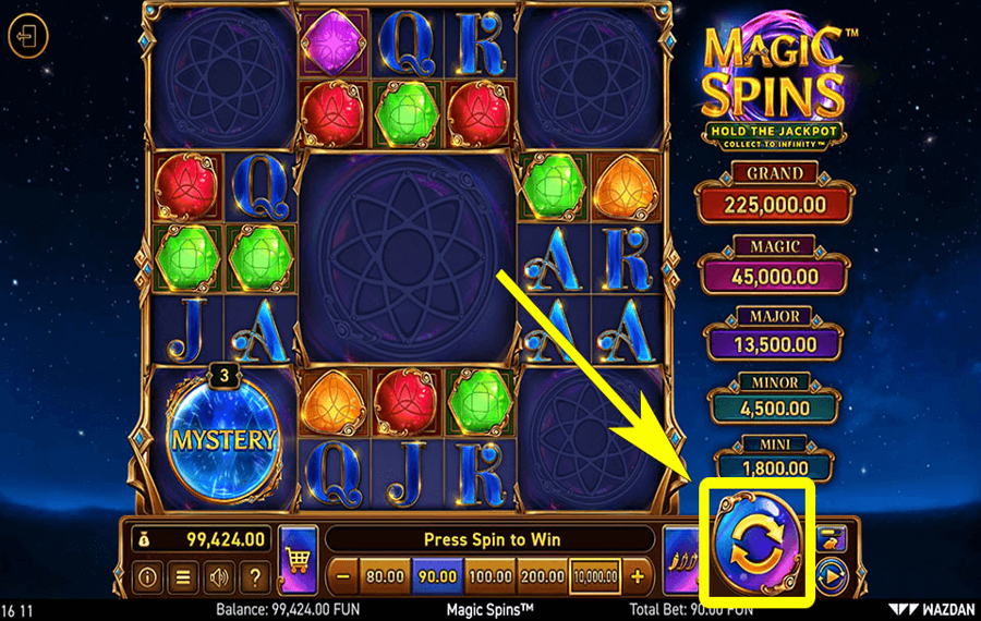 Magic Spins Cliquez/appuyez sur le bouton « Spin ».