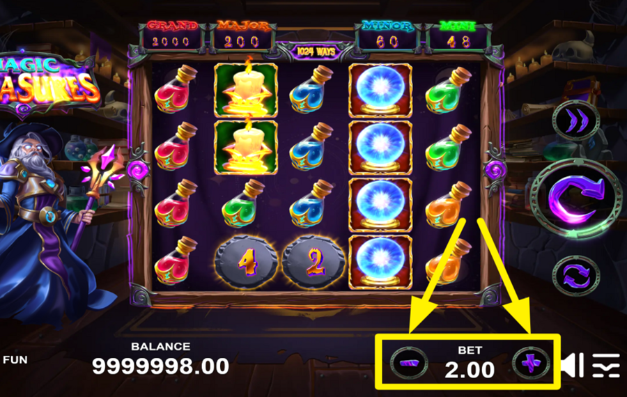 Magic Treasures MODIFIQUE LA APUESTA TOTAL.