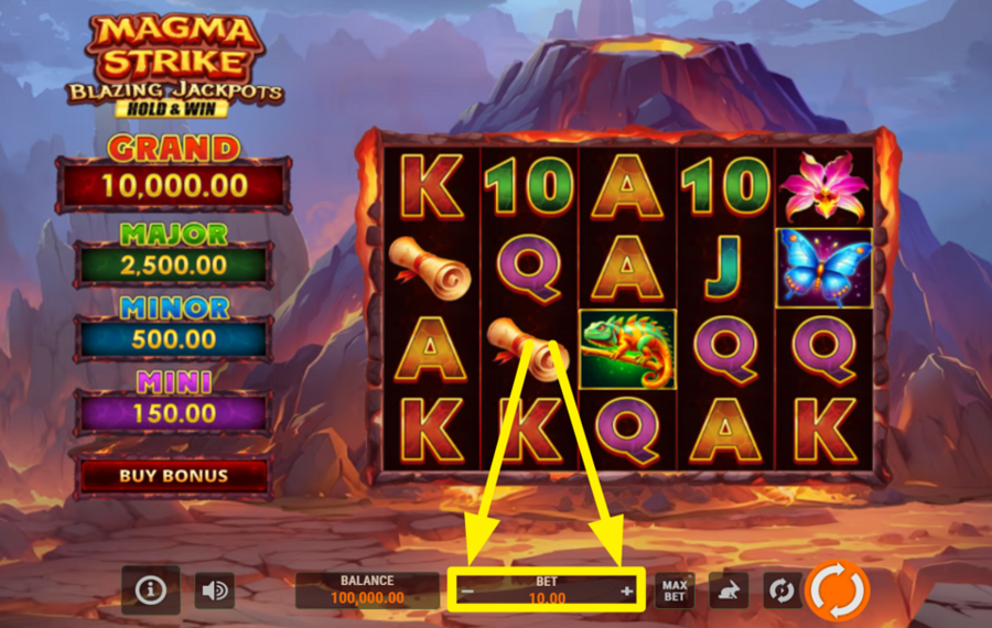 Magma Strike Blazing Jackpots Hold and Win DECIDE ON YOUR BETTING AMOUNT.
