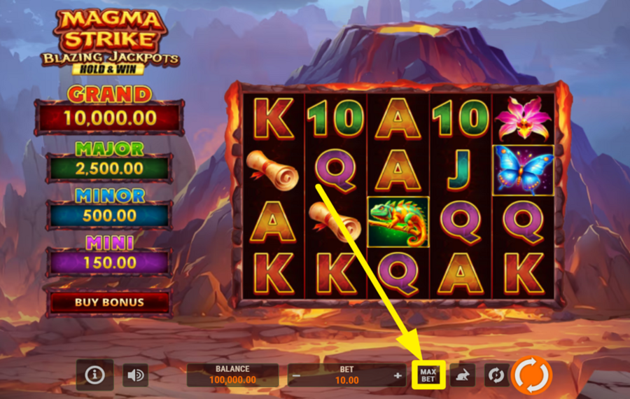 Magma Strike Blazing Jackpots Hold and Win ADJUST THE BET TO THE MAXIMUM.