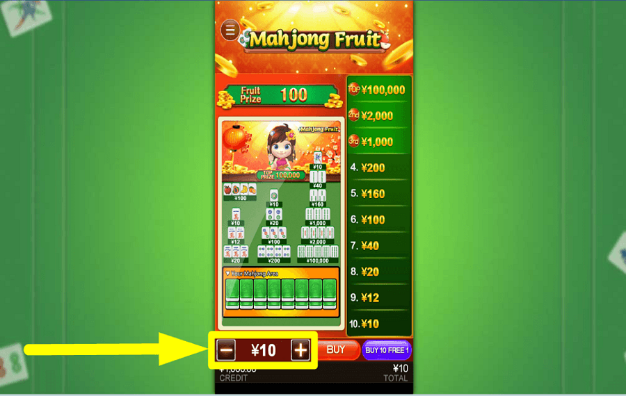 Mahjong Fruit DÉTERMINER LA MISE.