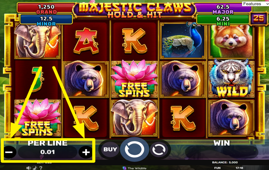 Majestic Claws Hold and Hit ОПРЕДЕЛИТЕ СТАВКУ ЗА ЛИНИЮ.