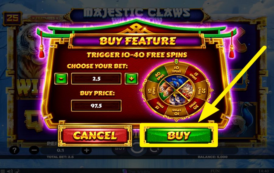 Majestic Claws Wild Snow UNLOCK THE BONUS ROUND.