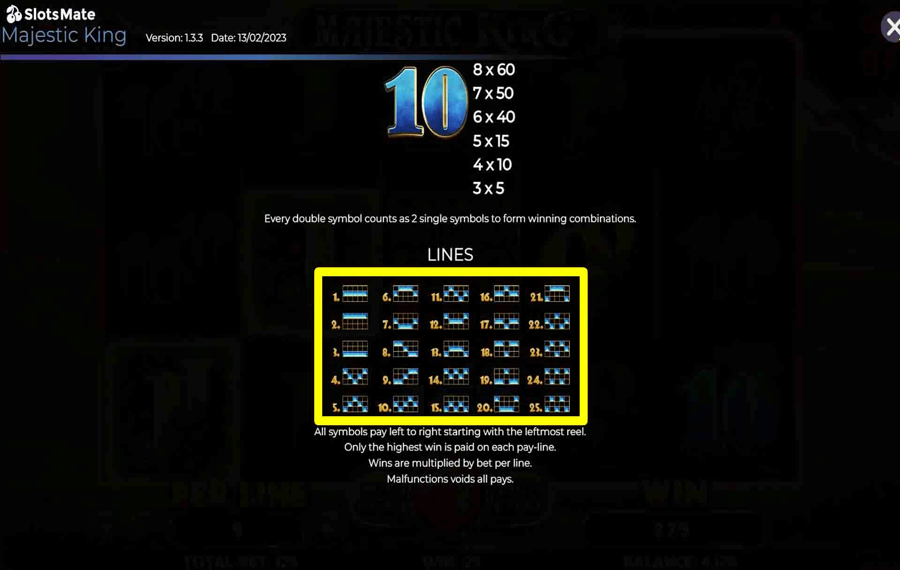 Majestic King Choisissez les lignes de paiement.