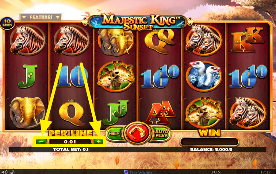 Majestic King Sunset УКАЖИТЕ ЗНАЧЕНИЕ СТАВКИ ДЛЯ КАЖДОЙ ЛИНИИ.