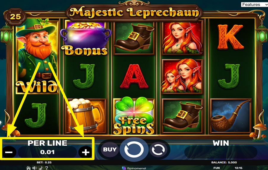 Majestic Leprechaun ATTRIBUER UNE VALEUR DE MISE PAR LIGNE.