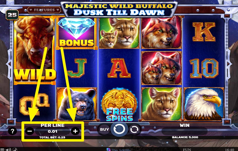 Majestic Wild Buffalo Dusk Till Dawn ВЫБЕРИТЕ РАЗМЕР СТАВКИ НА ЛИНИЮ.