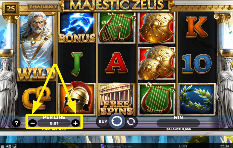Majestic Zeus TWEAK THE BET PER LINE.