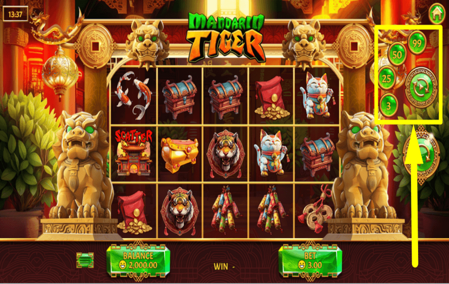 Mandarin Tiger ВЫБИРАЙТЕ АВТОМАТИЧЕСКИЕ ВРАЩЕНИЯ.