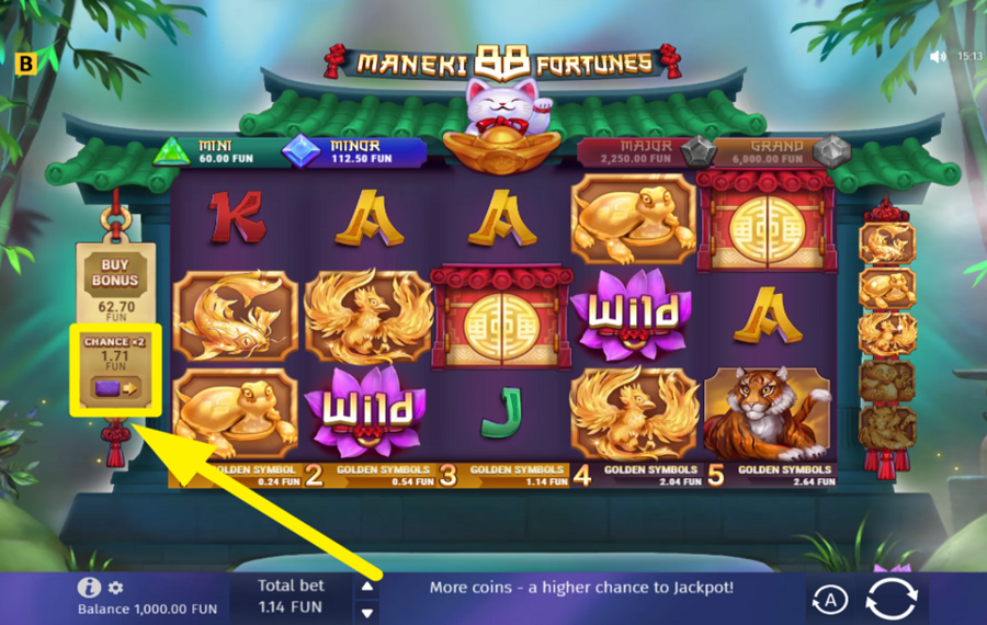 Maneki 88 Fortunes ВКЛЮЧИТЕ ФУНКЦИЮ «ШАНС X2».