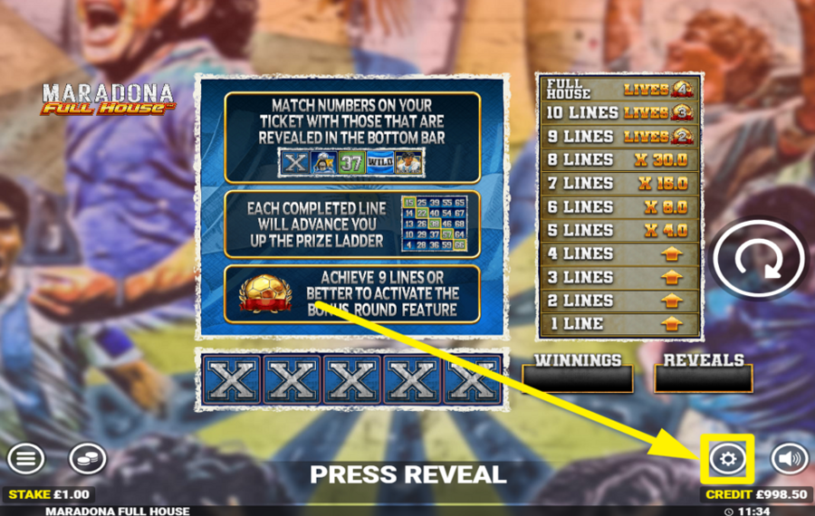 Maradona Full House НАСТРОЙТЕ ДОПОЛНИТЕЛЬНЫЕ ПАРАМЕТРЫ ПОКАЗА.