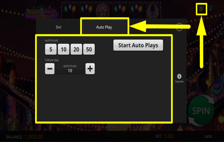 Mardi Gras Gold CONTINUE AUTOMATICALLY.