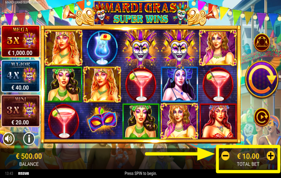 Mardi Gras Super Wins WÄHLEN SIE IHREN EINSATZBETRAG.