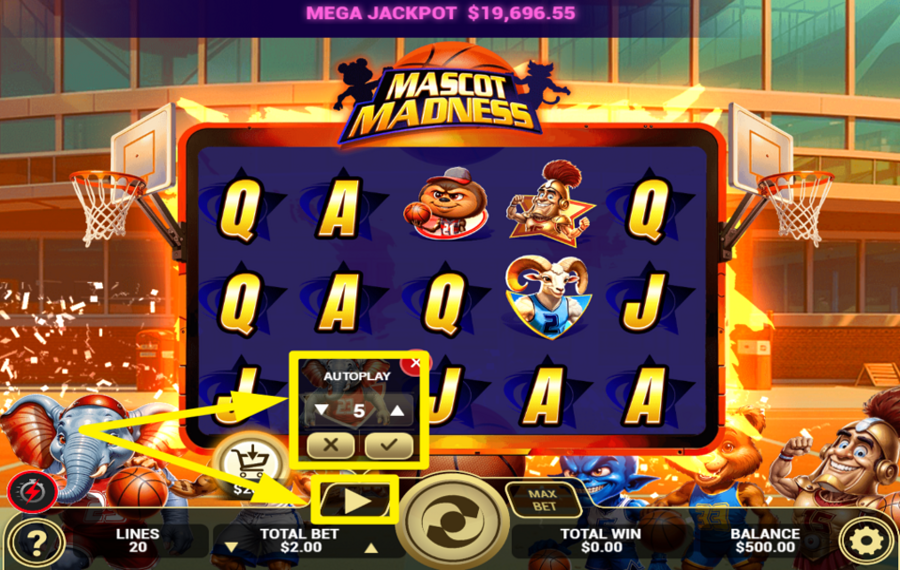 Mascot Madness ВКЛЮЧИТЕ АВТОМАТИЧЕСКИЙ ВОСПРОИЗВЕДЕНИЕ.