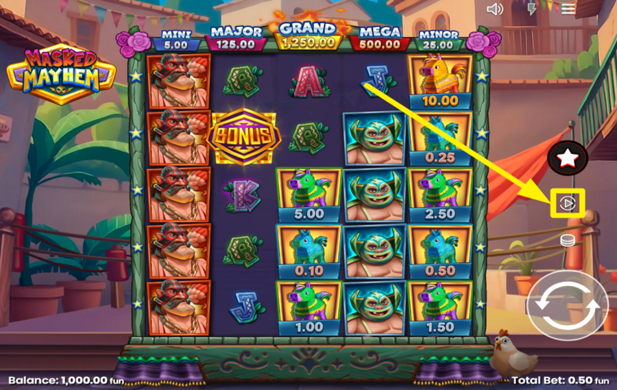 Masked Mayhem DIE ROLLEN DREHEN AUTOMATISCH.