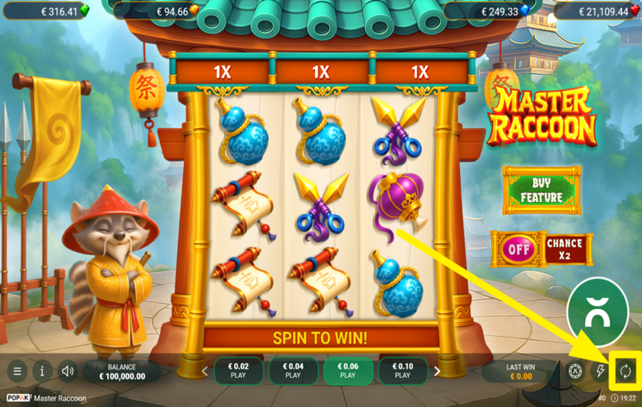 Master Raccoon ACTIVAR GIRO AUTOMÁTICO.