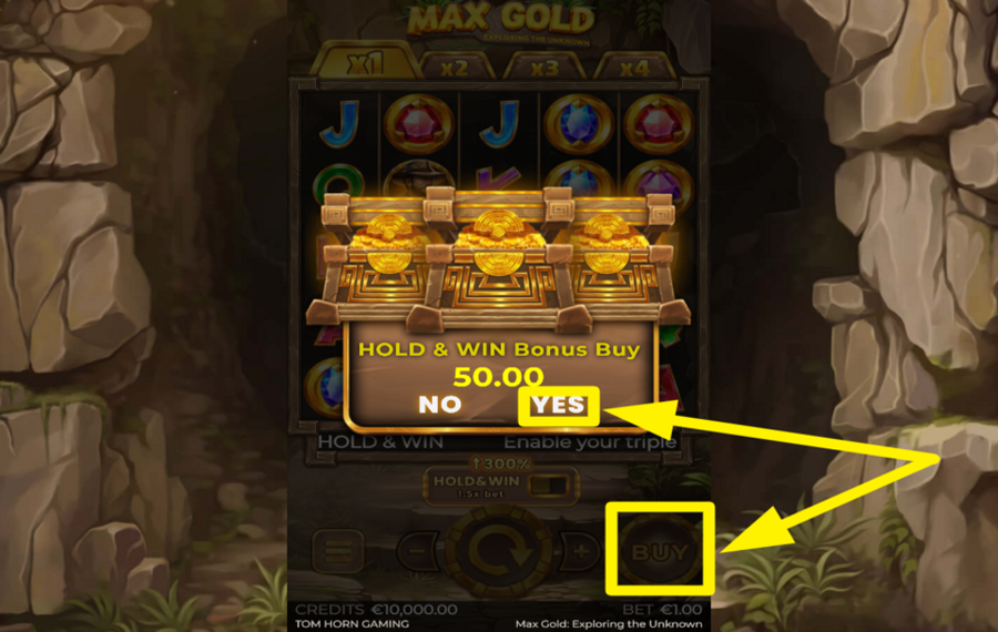 Max Gold Exploring the Unknown PURCHASE THE HOLD & WIN FEATURE.