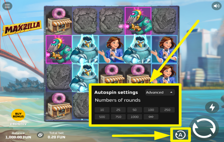 Maxzilla WÄHLEN SIE AUTOMATISCHE SPINS.