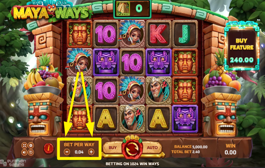 Maya Ways DECIDE ON YOUR STAKE PER LINE.