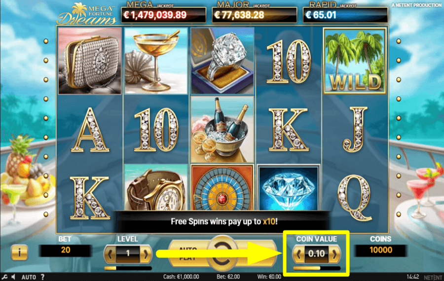 Mega Fortune Dreams MODIFICA IL VALORE DELLA MONETA.