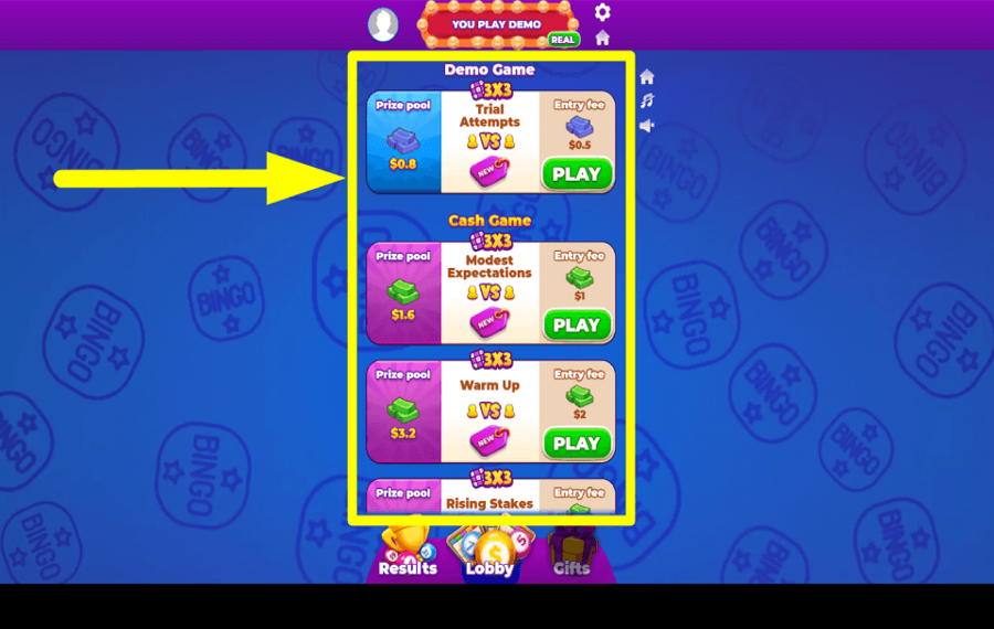 Mega Bingo Cash CHOOSE YOUR WAGER.