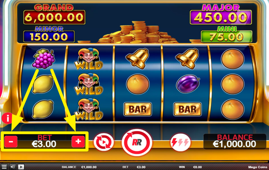 Mega Coins DÉTERMINER LA MISE TOTALE.