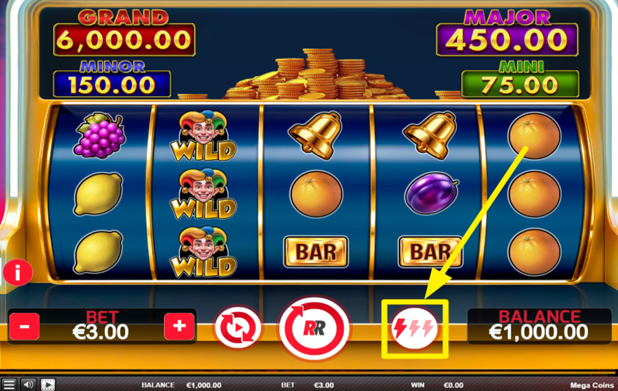 Mega Coins RÉGLER LA VITESSE DU MOULINET.