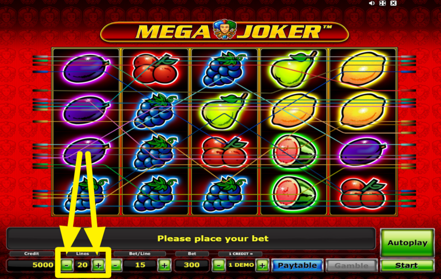 Mega Joker ELIJA EL NÚMERO DE LÍNEAS DE APUESTA.