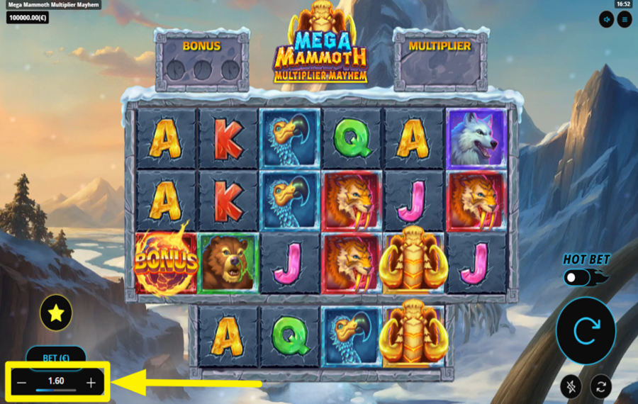 Mega Mammoth Multiplier Mayhem CHOISISSEZ LE MONTANT DE VOTRE MISE.