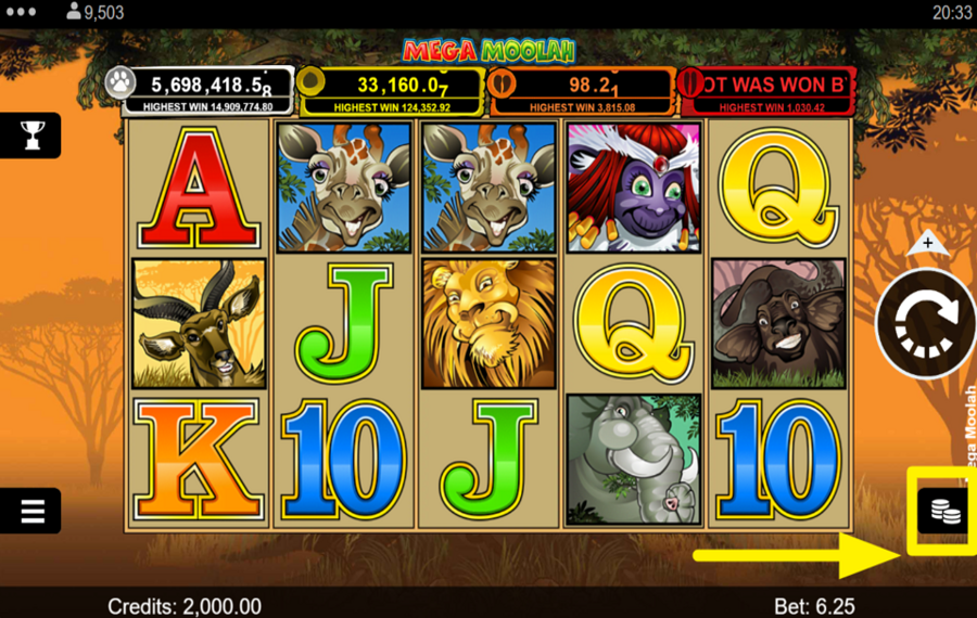 Mega Moolah НАЗНАЧИТЕ ЗНАЧЕНИЕ СТАВКИ.