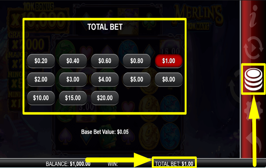 Merlins 10K Ways ВЫБЕРИТЕ ЗНАЧЕНИЕ СТАВКИ.