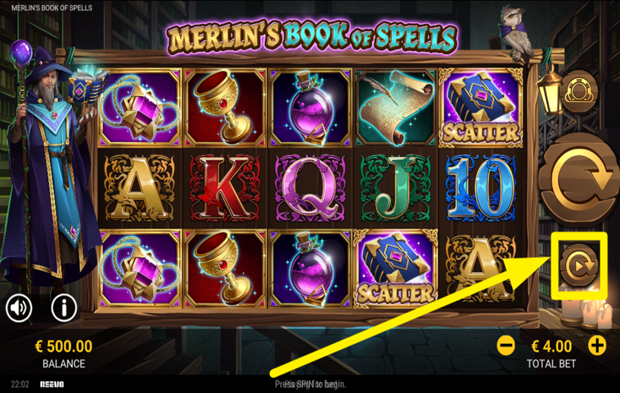 Merlins Book of Spells ВЫБИРАЙТЕ АВТОМАТИЧЕСКИЕ ВРАЩЕНИЯ.