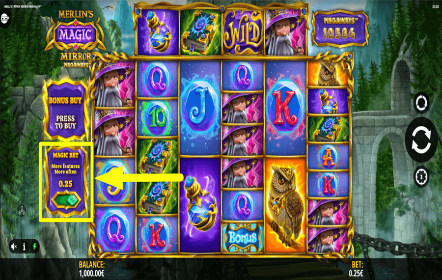 Merlins Magic Mirror Megaways ACTIVAR APUESTA MÁGICA.