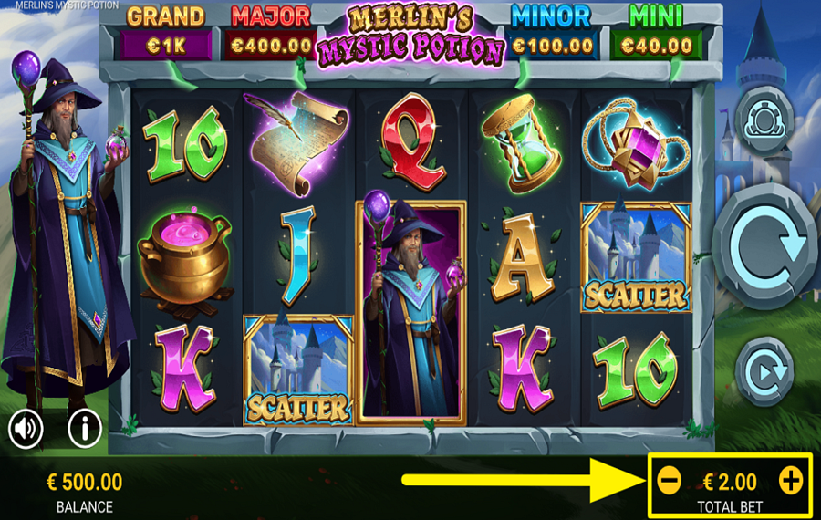 Merlins Mystic Potion SELECT YOUR BET AMOUNT.