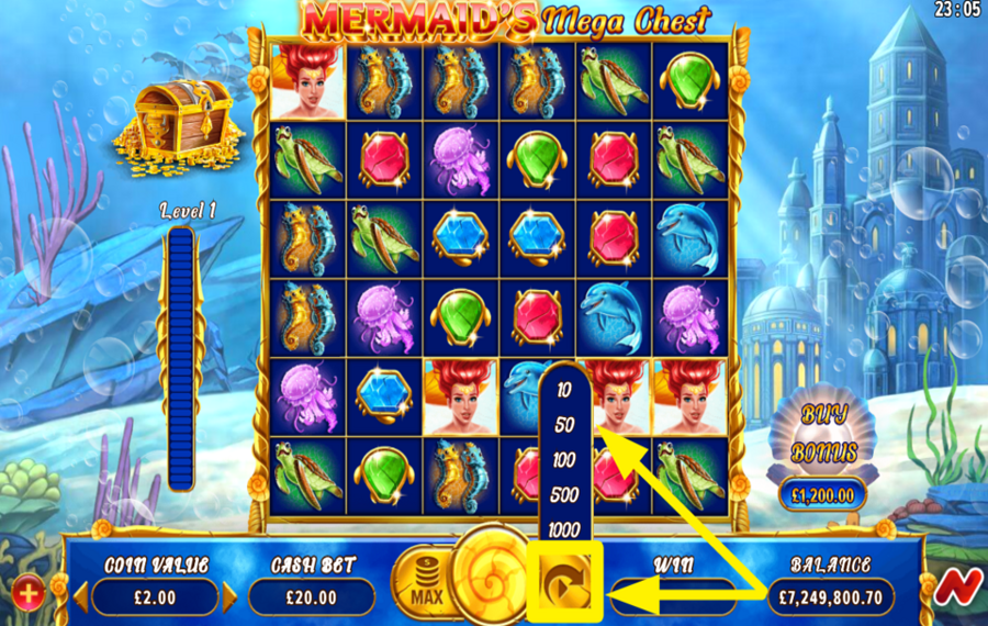 Mermaids Mega Chest ACTIVATE AUTOMATIC SPINNING.