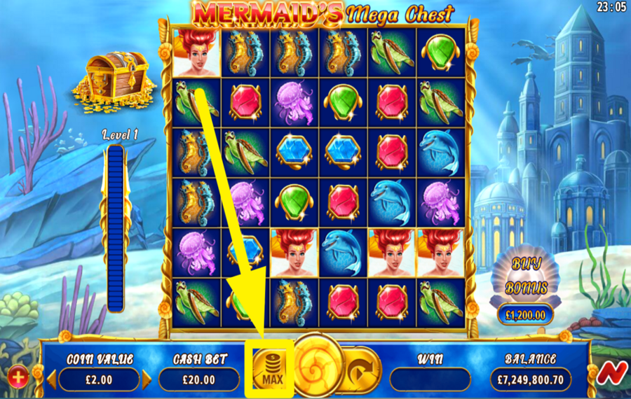 Mermaids Mega Chest SELECT THE TOP BETTING OPTION.