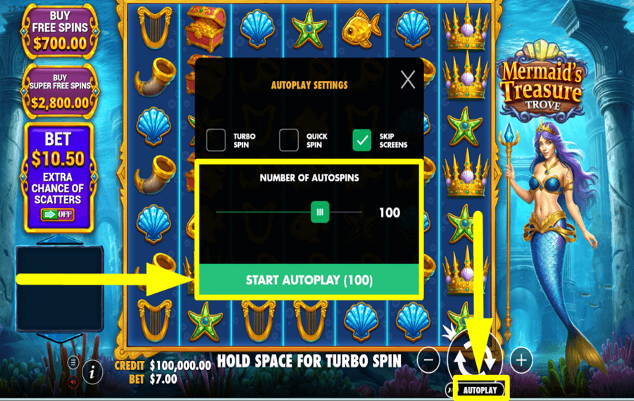 Mermaids Treasure Trove SPIN AUTOMATICALLY.