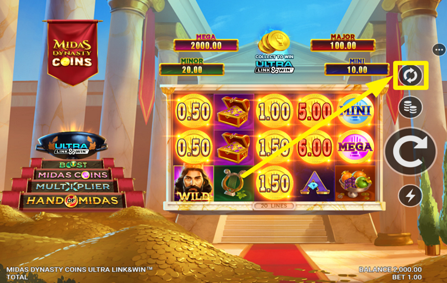 Midas Dynasty Coins Ultra Link and Win UTILIZE AUTOPLAY.