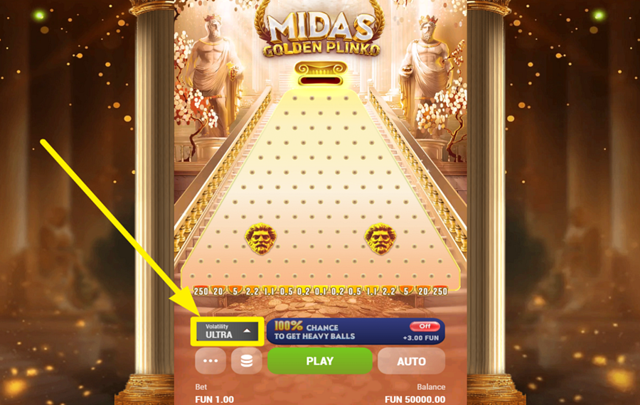 Midas Golden Plinko DECIDA O NÍVEL DE DIFICULDADE.
