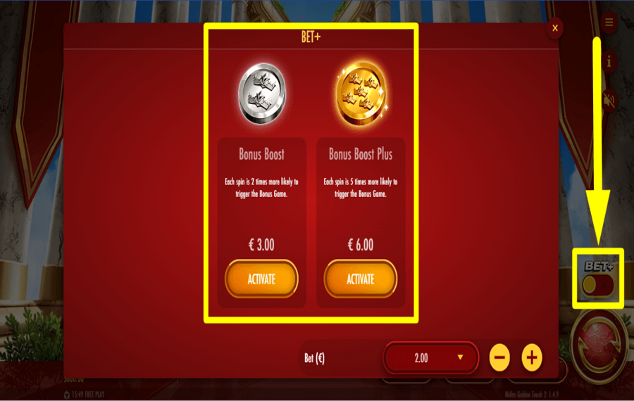 Midas Golden Touch 2 ATTIVA LA FUNZIONE BET PLUS.