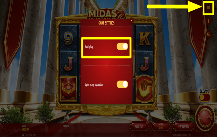 Midas Golden Touch 2 CAMBIA LA VELOCITÀ DEL GIOCO.