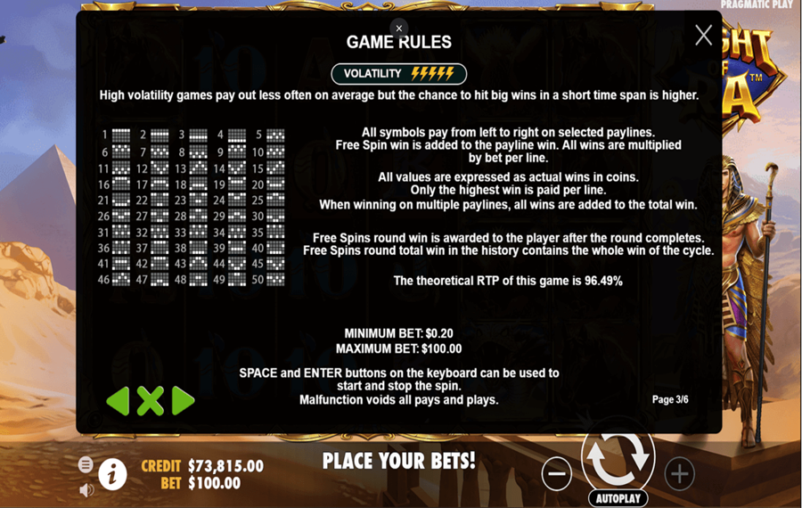 Might of Ra Scegli il numero di linee di pagamento