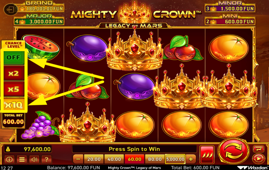 Mighty Crown Legacy of Mars WENDEN SIE EIN CHANCEN-LEVEL AN.